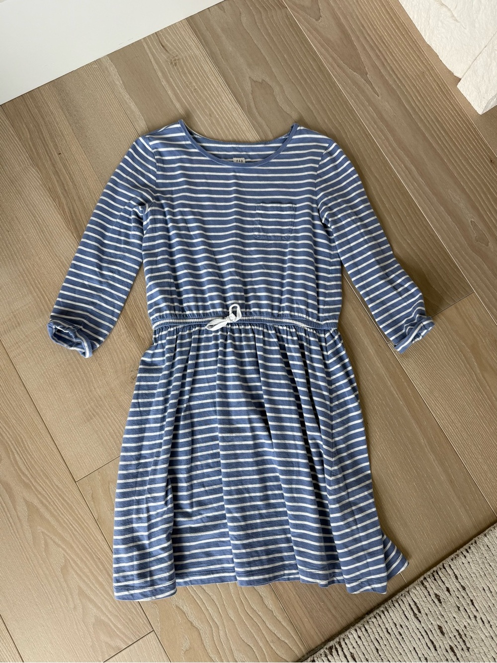 GAP Blue and White Striped Drawstring Waist Knit Dress